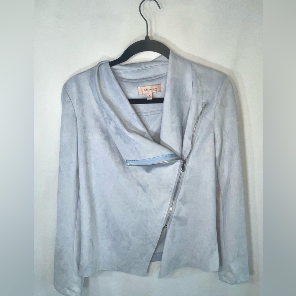 Philosophy Republic Clothing, Faux Leather Silver Blue Jacket size Small
